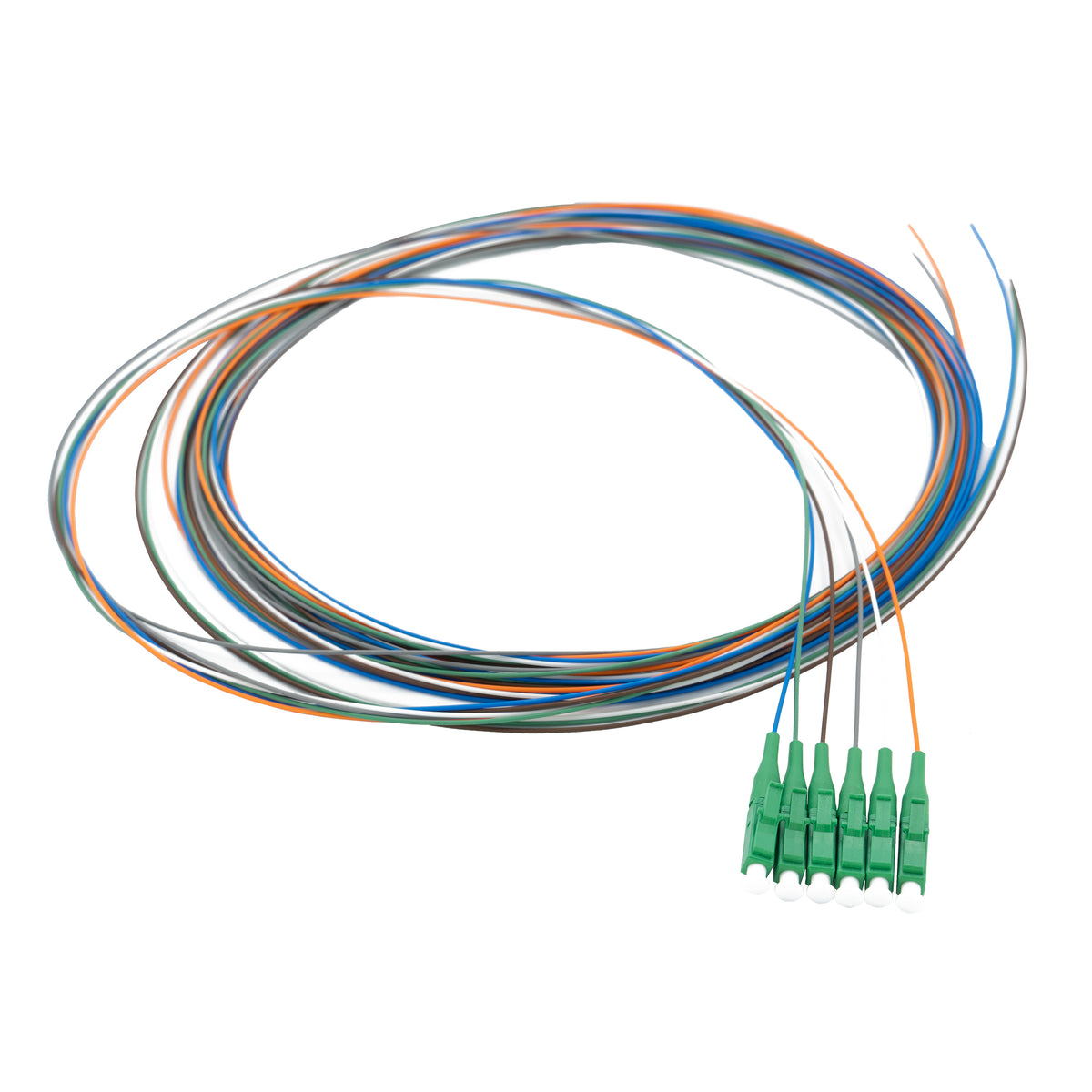 RiteAV Fiber Pigtail, SM, OS2, 6 Fiber, LC/APC, 3M, Green Boot