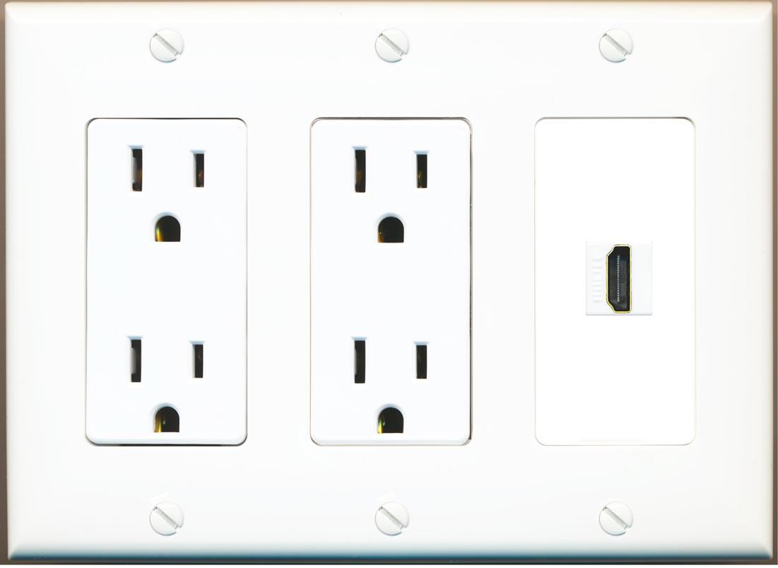 RiteAV HDMI Wall Plate 1 Port - 2 Outlet [White]