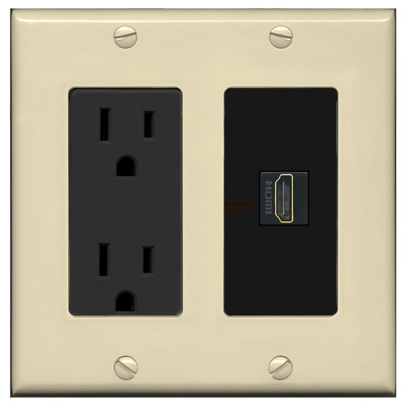 RiteAV HDMI Wall Plate 1 Port - Outlet [Ivory/Black]