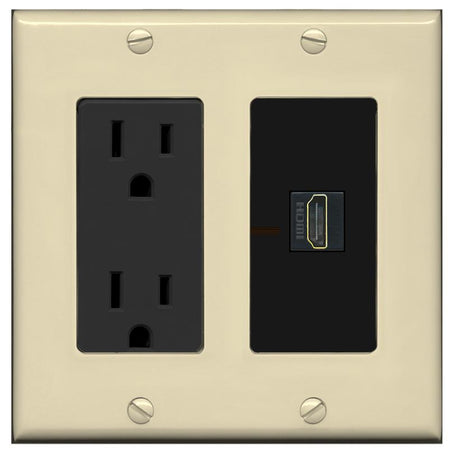 RiteAV HDMI Wall Plate 1 Port - Outlet [Ivory/Black]