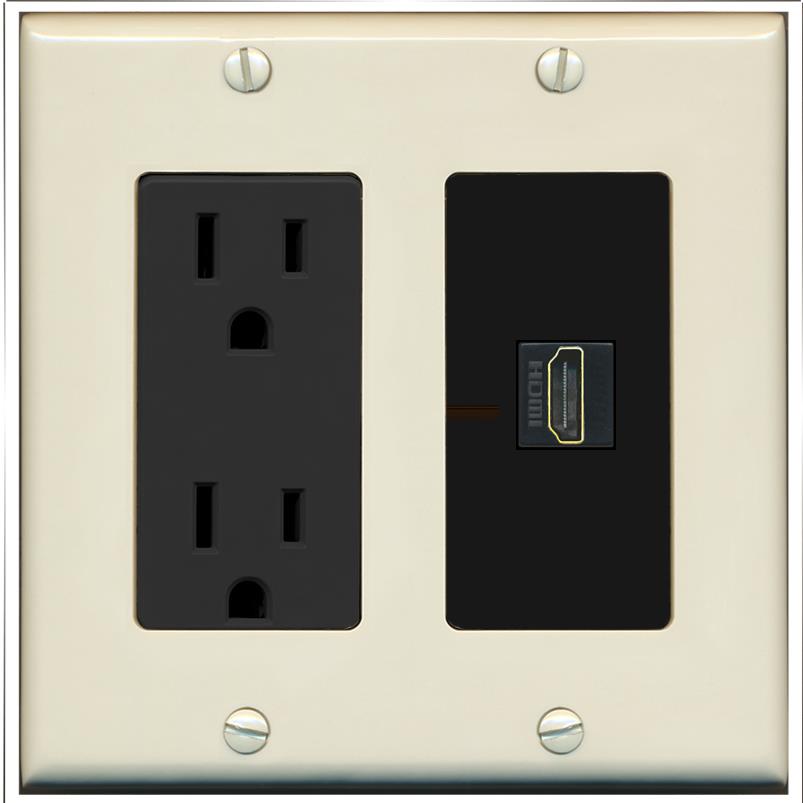 RiteAV HDMI Wall Plate 1 Port - Outlet [Light-Almond/Black]