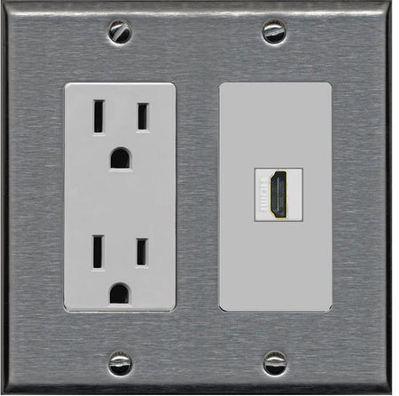 RiteAV HDMI Wall Plate 1 Port - Outlet [Stainless/Gray]
