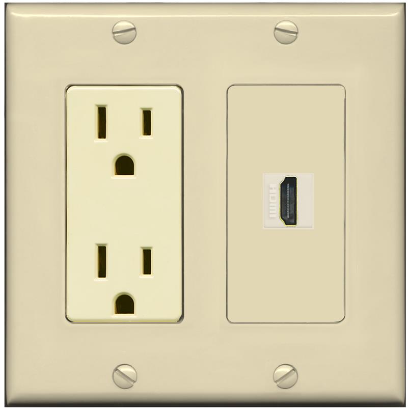 RiteAV HDMI Wall Plate 1 Port - Outlet [Ivory/Ivory]