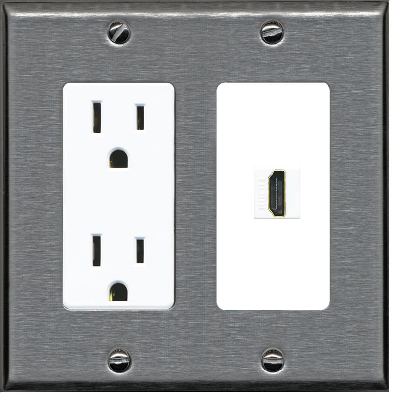 RiteAV HDMI Wall Plate 1 Port - Outlet [Stainless/White]
