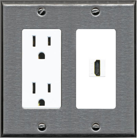 RiteAV HDMI Wall Plate 1 Port - Outlet [Stainless/White]