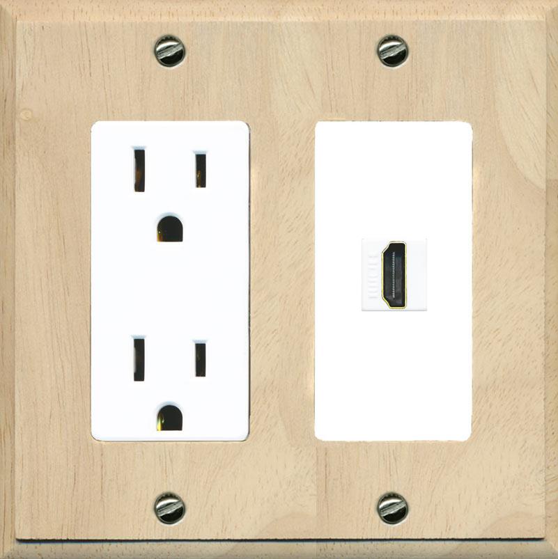 RiteAV HDMI Wall Plate 1 Port - Outlet [Wood/White]