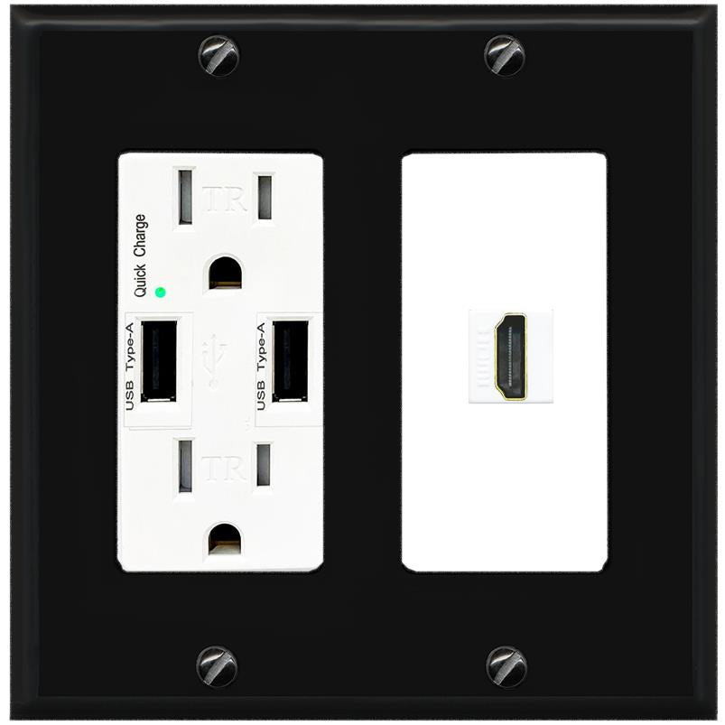 RiteAV HDMI Wall Plate 1 Port - USB Charger [Black/White]