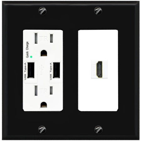RiteAV HDMI Wall Plate 1 Port - USB Charger [Black/White]