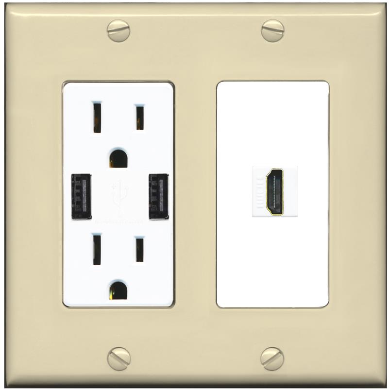 RiteAV HDMI Wall Plate 1 Port - USB Charger [Ivory/White]
