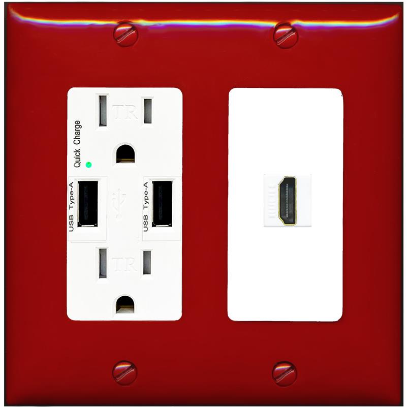 RiteAV HDMI Wall Plate 1 Port - USB Charger [Red/White]