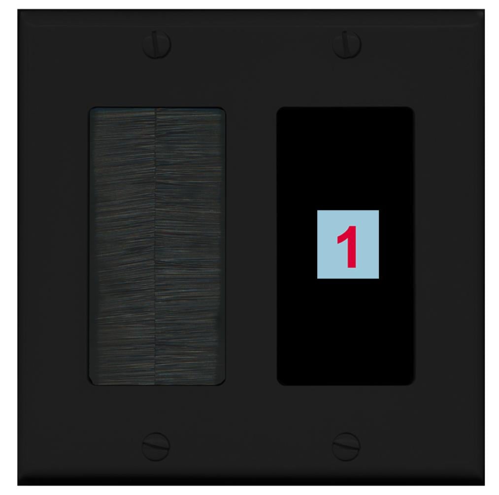 1 Port Custom Keystone Wall Plate 2 Gang DecorZ Black w/Brush Insert