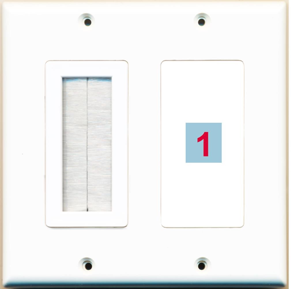 1 Port Custom Keystone Wall Plate 2 Gang DecorZ White w/Brush Insert