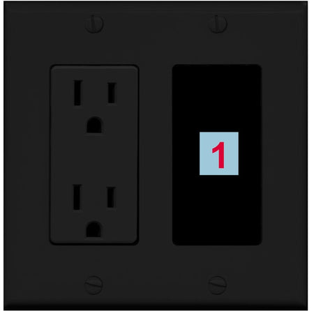 1 Port Custom Keystone Wall Plate w/DecorZ Power Outlet Black