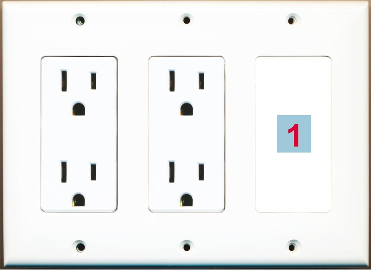 1 Port Custom Keystone Wall Plate w/Dual DecorZ Power Outlet White