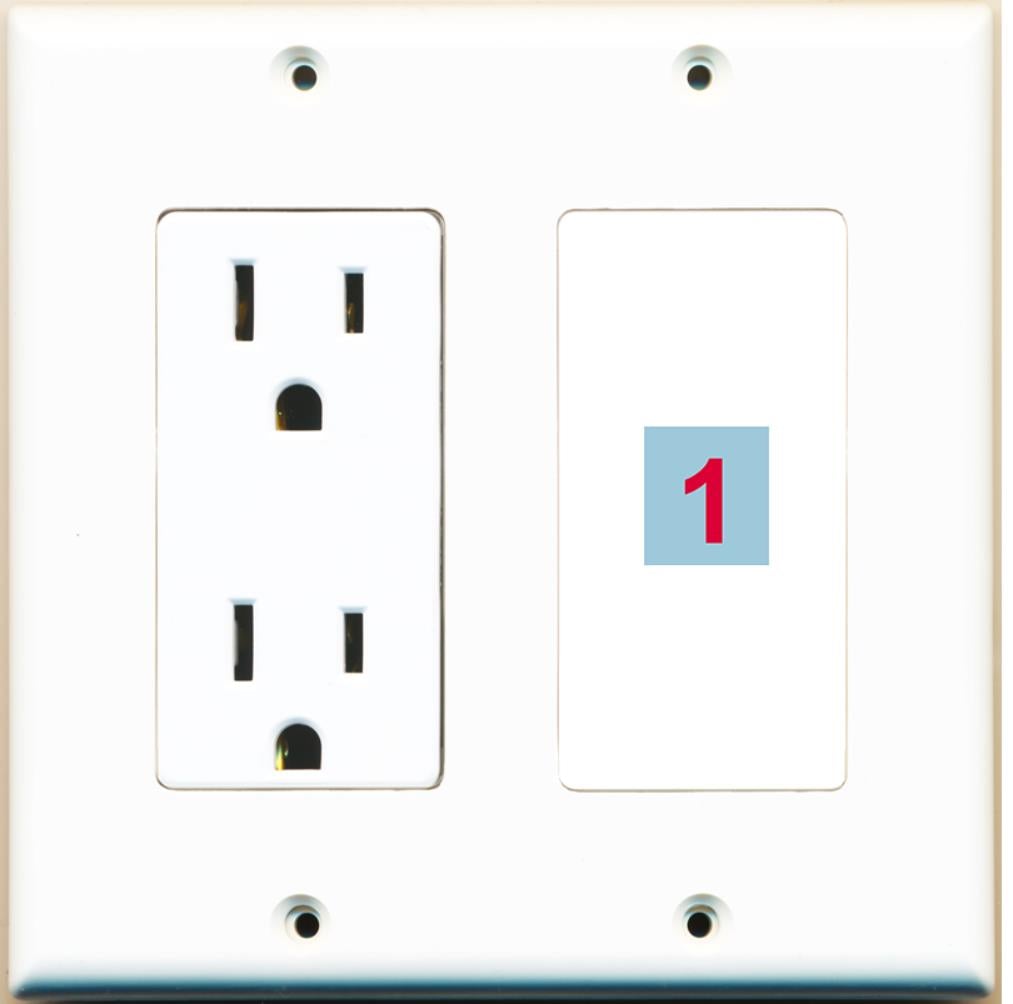 1 Port Custom Keystone Wall Plate w/DecorZ Power Outlet White