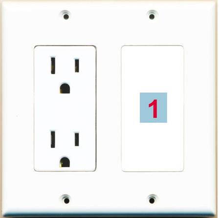 1 Port Custom Keystone Wall Plate w/DecorZ Power Outlet White