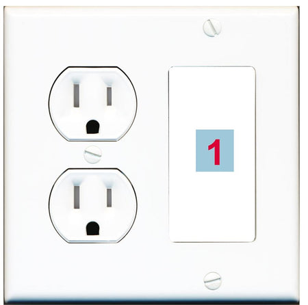 1 Port Custom Keystone Wall Plate w/Tamper Resistant Round Power Outlet