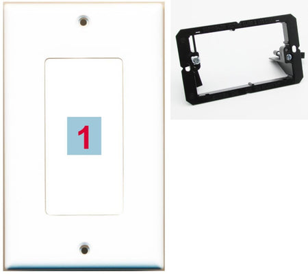 1 Port Custom Keystone Wall Plate DecorZ White w/Mounting Bracket