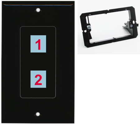 2 Port Custom Keystone Wall Plate DecorZ Black w/Mounting Bracket