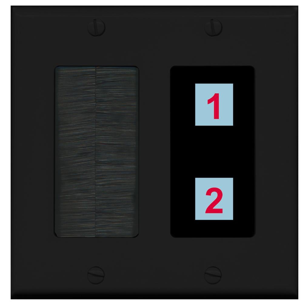 2 Port Custom Keystone Wall Plate 2 Gang DecorZ Black w/Brush Insert