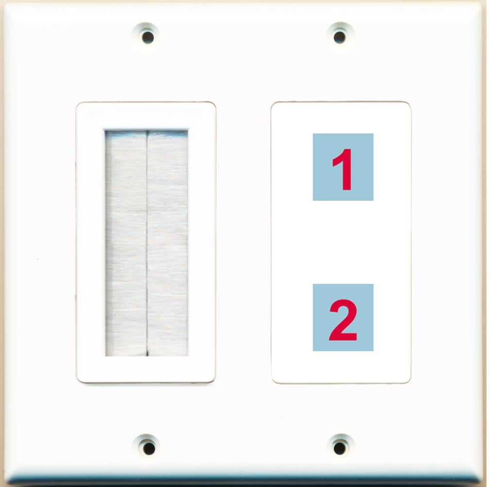 2 Port Custom Keystone Wall Plate 2 Gang DecorZ White w/Brush Insert