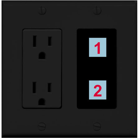 2 Port Custom Keystone Wall Plate w/DecorZ Power Outlet Black