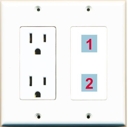 2 Port Custom Keystone Wall Plate w/DecorZ Power Outlet White