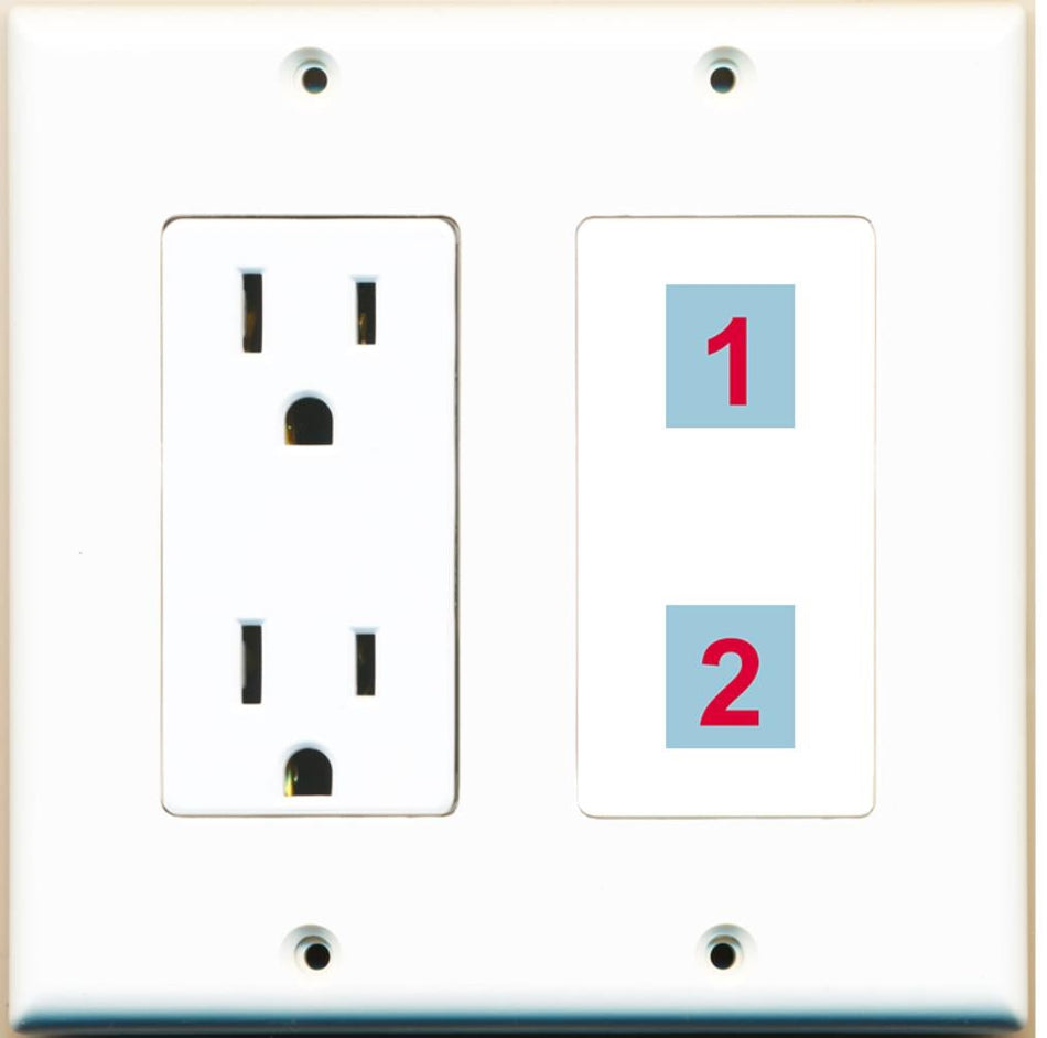 2 Port Custom Keystone Wall Plate w/DecorZ Power Outlet White