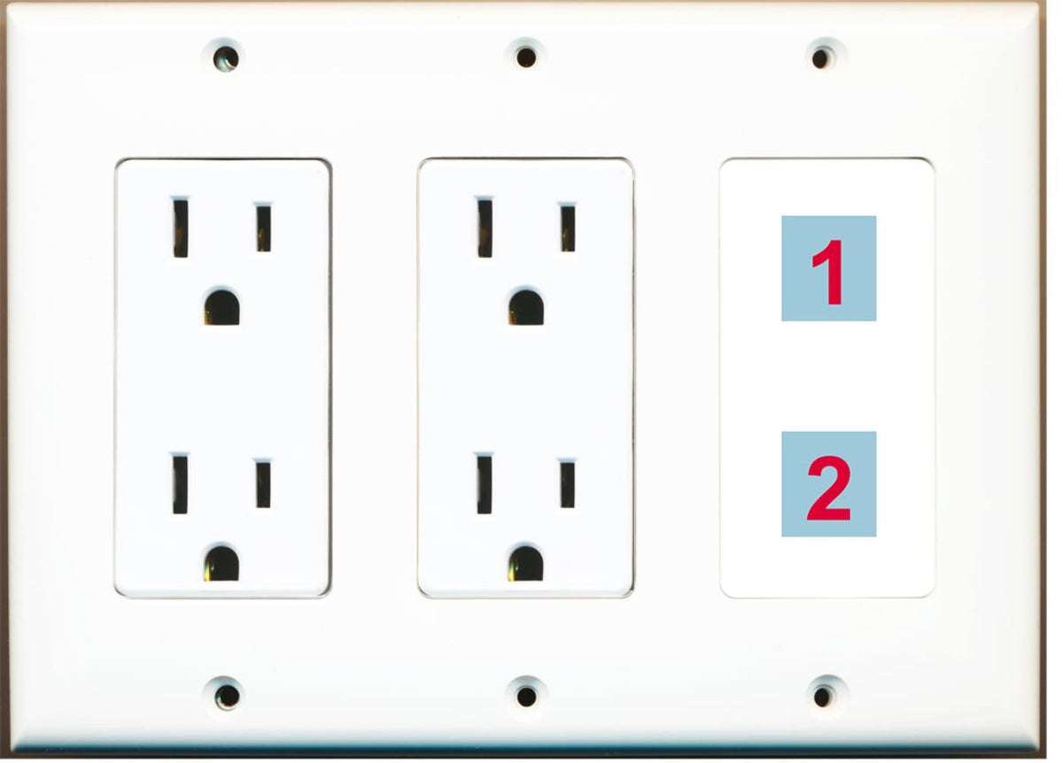 2 Port Custom Keystone Wall Plate w/Dual DecorZ Power Outlet White