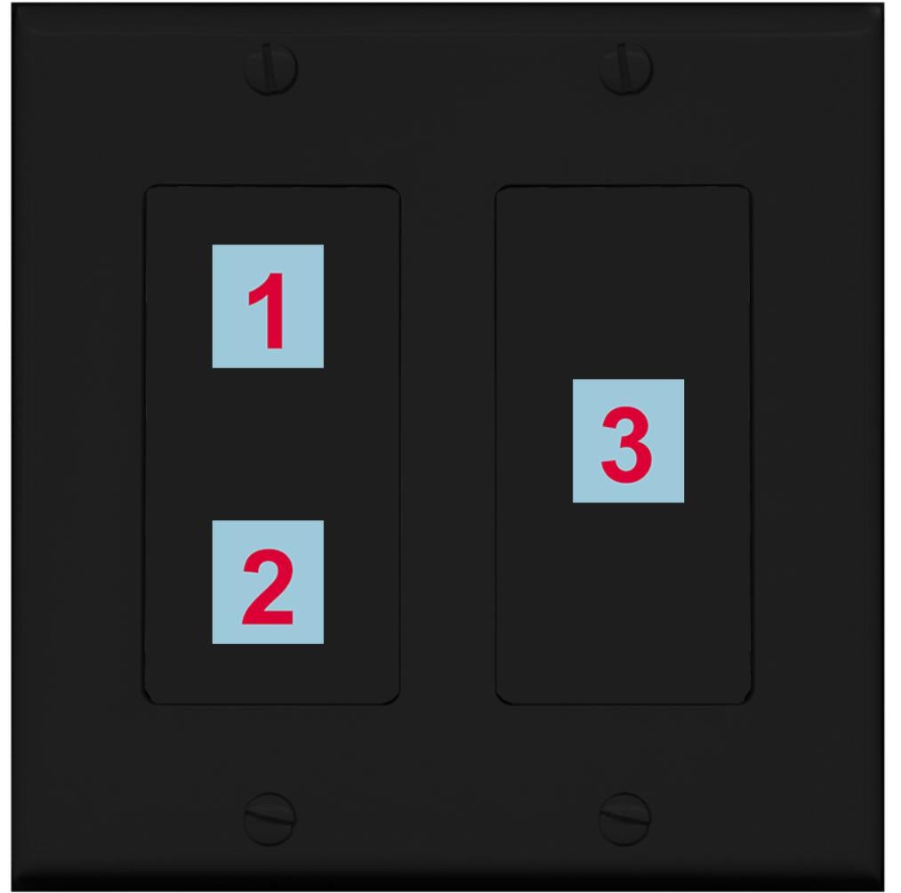 3 Port Custom Keystone Wall Plate 2 Gang DecorZ Black