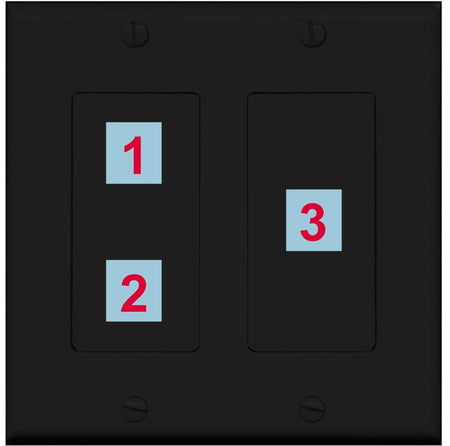 3 Port Custom Keystone Wall Plate 2 Gang DecorZ Black