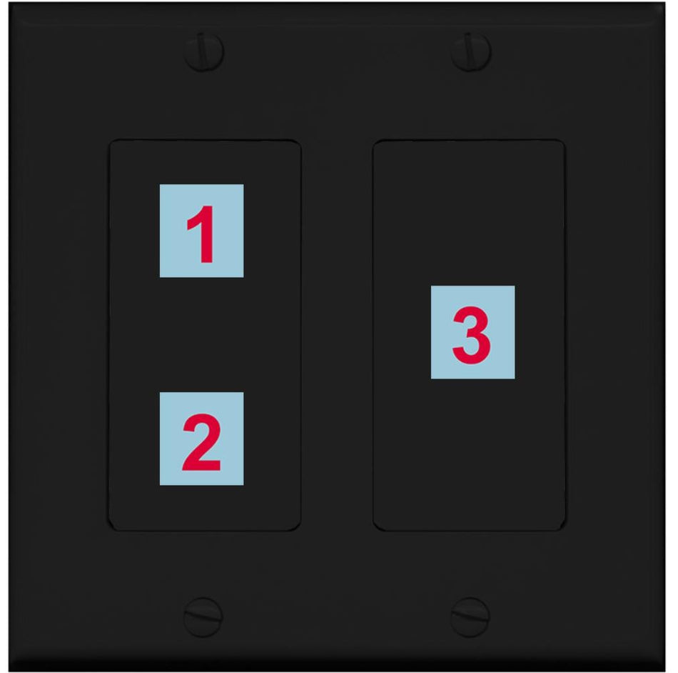3 Port Custom Keystone Wall Plate 2 Gang DecorZ Black