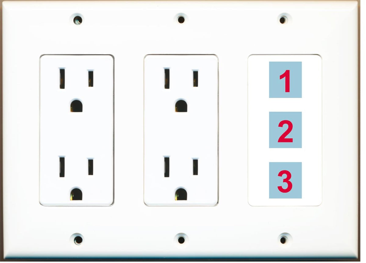 3 Port Custom Keystone Wall Plate w/Dual DecorZ Power Outlet White