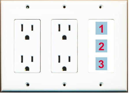 3 Port Custom Keystone Wall Plate w/Dual DecorZ Power Outlet White