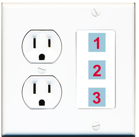 3 Port Custom Keystone Wall Plate w/Round Power Outlet
