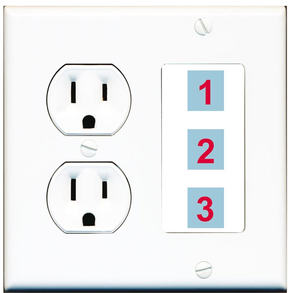 3 Port Custom Keystone Wall Plate w/Round Power Outlet