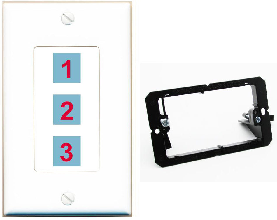 3 Port Custom Keystone Wall Plate DecorZ White w/Mounting Bracket