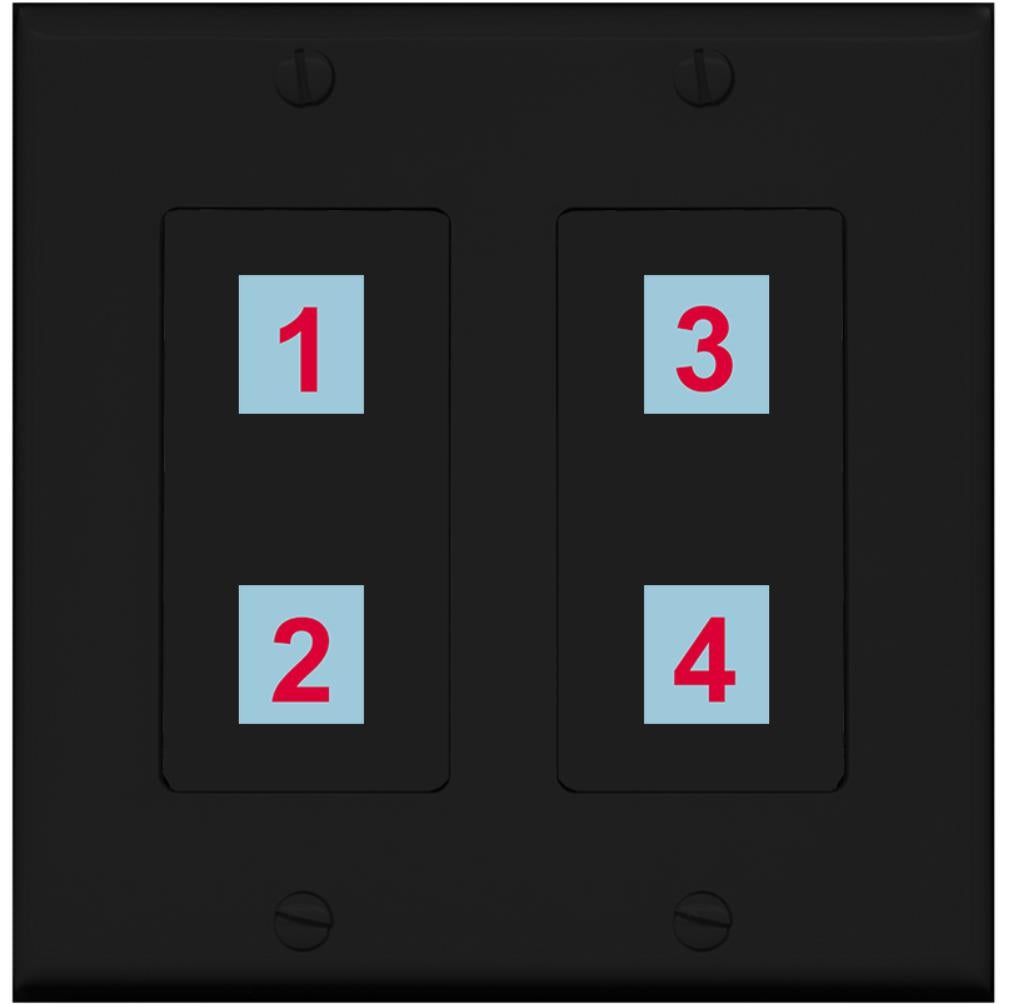 4 Port Custom Keystone Wall Plate 2 Gang DecorZ Black
