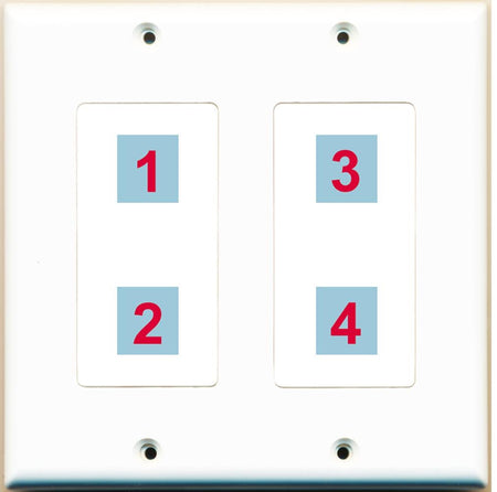 4 Port Custom Keystone Wall Plate 2 Gang DecorZ White