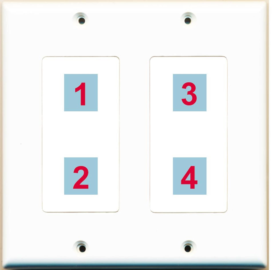 4 Port Custom Keystone Wall Plate 2 Gang DecorZ White