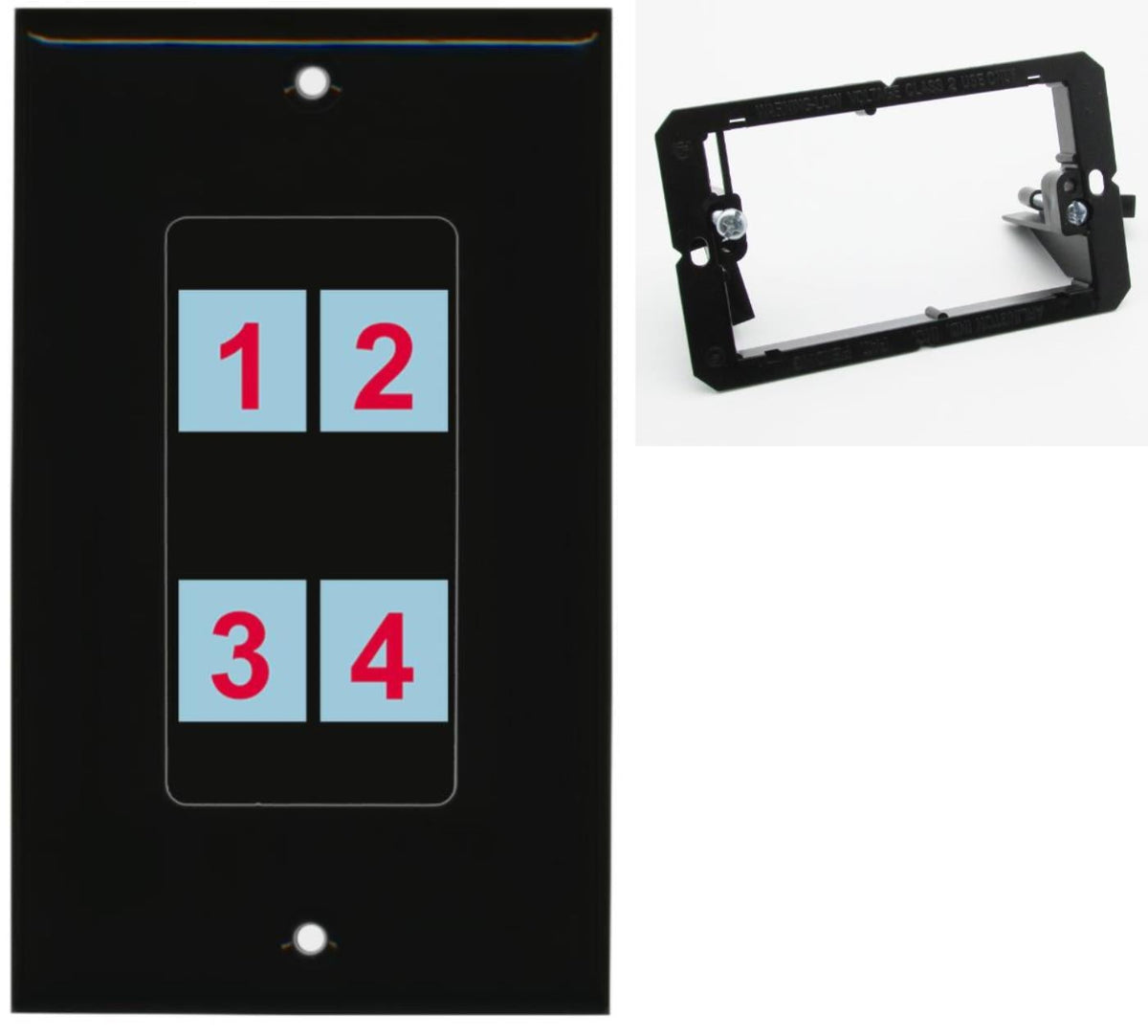 4 Port Custom Keystone Wall Plate DecorZ Black w/Mounting Bracket