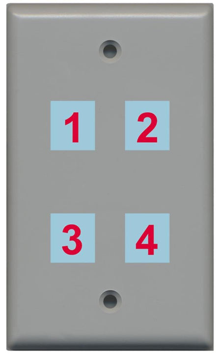 4 Port Custom Keystone Wall Plate Gray Solid w/White Jacks