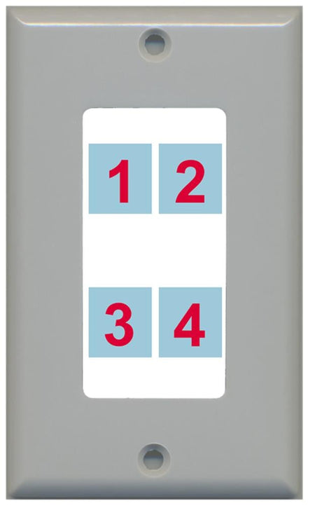 4 Port Custom Keystone Wall Plate Gray - Inner White