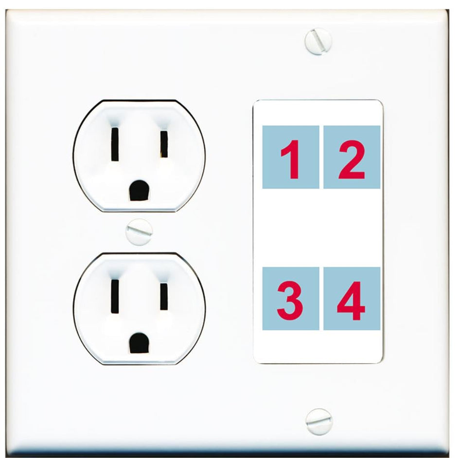 4 Port Custom Keystone Wall Plate w/Round Power Outlet