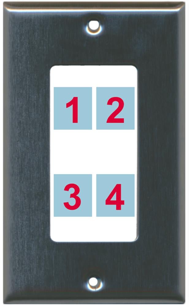 4 Port Custom Keystone Wall Plate Stainless Steel - Inner White