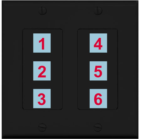 6 Port Custom Keystone Wall Plate 2 Gang DecorZ Black