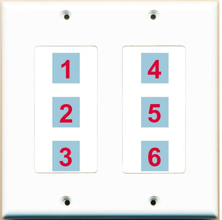 6 Port Custom Keystone Wall Plate 2 Gang DecorZ White