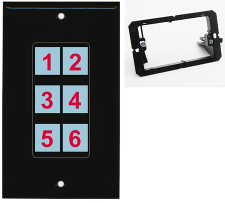 6 Port Custom Keystone Wall Plate DecorZ Black w/Mounting Bracket
