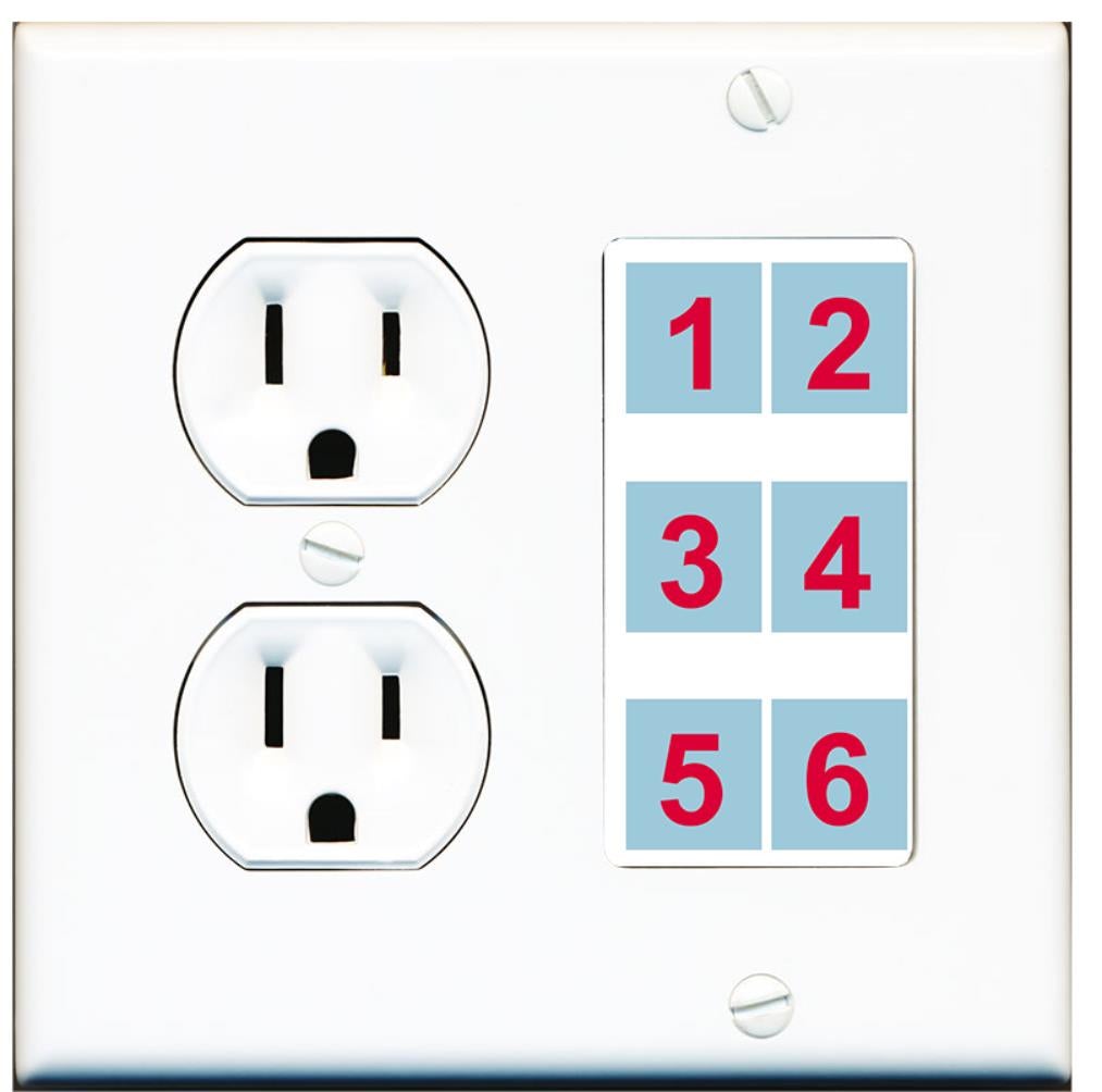 6 Port Custom Keystone Wall Plate w/Round Power Outlet