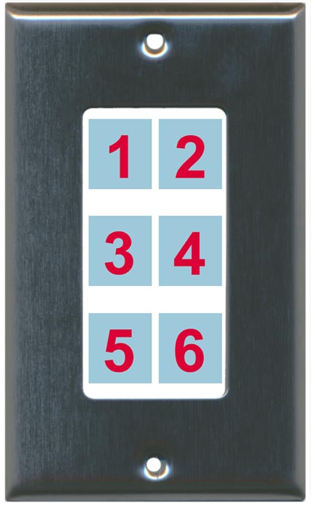 6 Port Custom Keystone Wall Plate Stainless Steel - Inner White